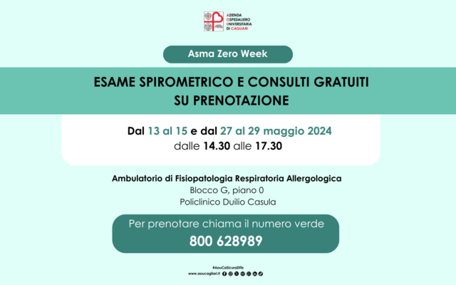 Asma Zero Week, esame spirometrico e consulti gratuiti al Policlinico Duilio Casula