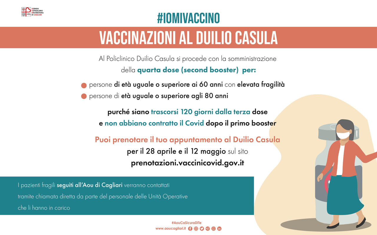Quarta dose al Policlinico per gli over ottanta e fragili over sessanta