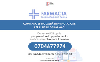 Ritiro farmaci al Policlinico Duilio Casula, nuova modalità di prenotazione telefonica e nuovi orari per gli appuntamenti